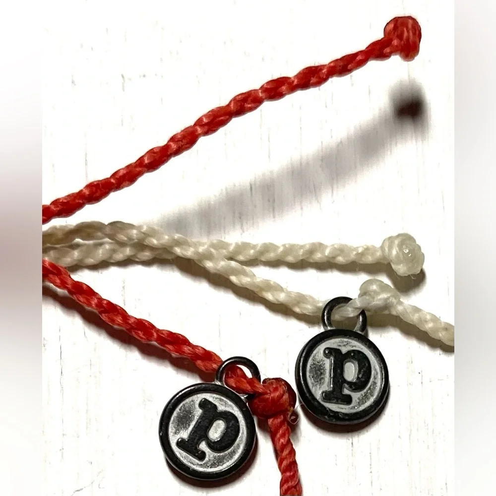 PuraVida Cream Red Braided Beaded Shell Charm String Bracelets Boho Y2K Festival